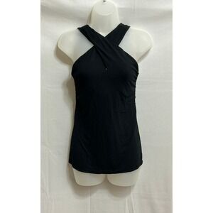 KiraGrace Womens Black Cross Front Halter Yoga Tank Top Size Small Made in USA